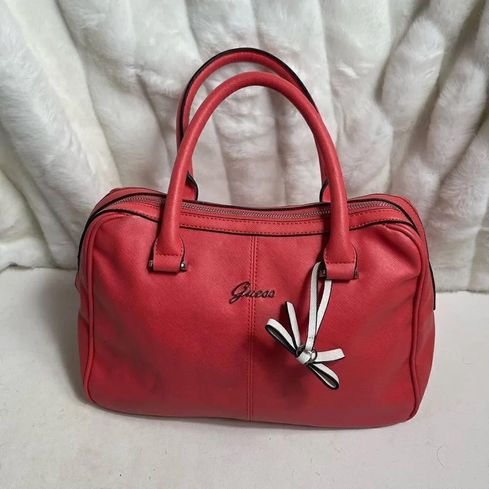 Guess bright orange satchel/Shoulder bag with gold tone hardwares.